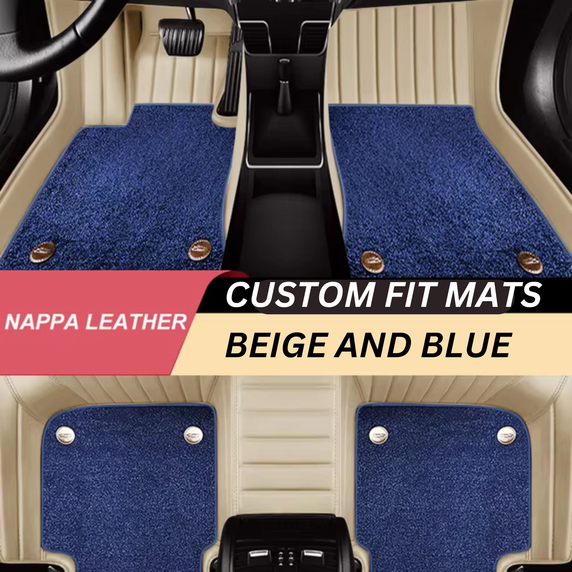 Beige & Blue Nappa Leather Custom Fit Mats