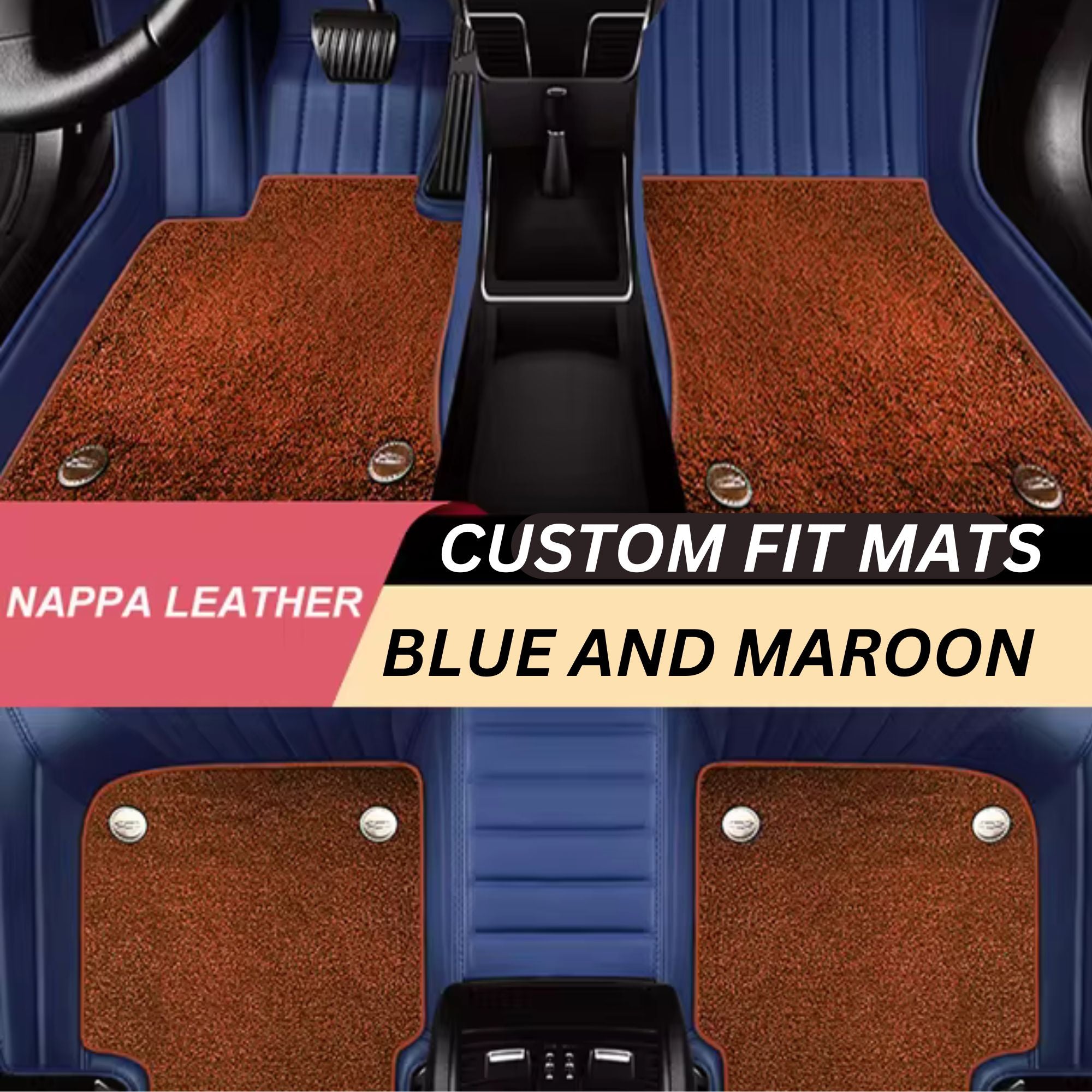 Blue & Maroon Nappa Leather Custom Fit Mats