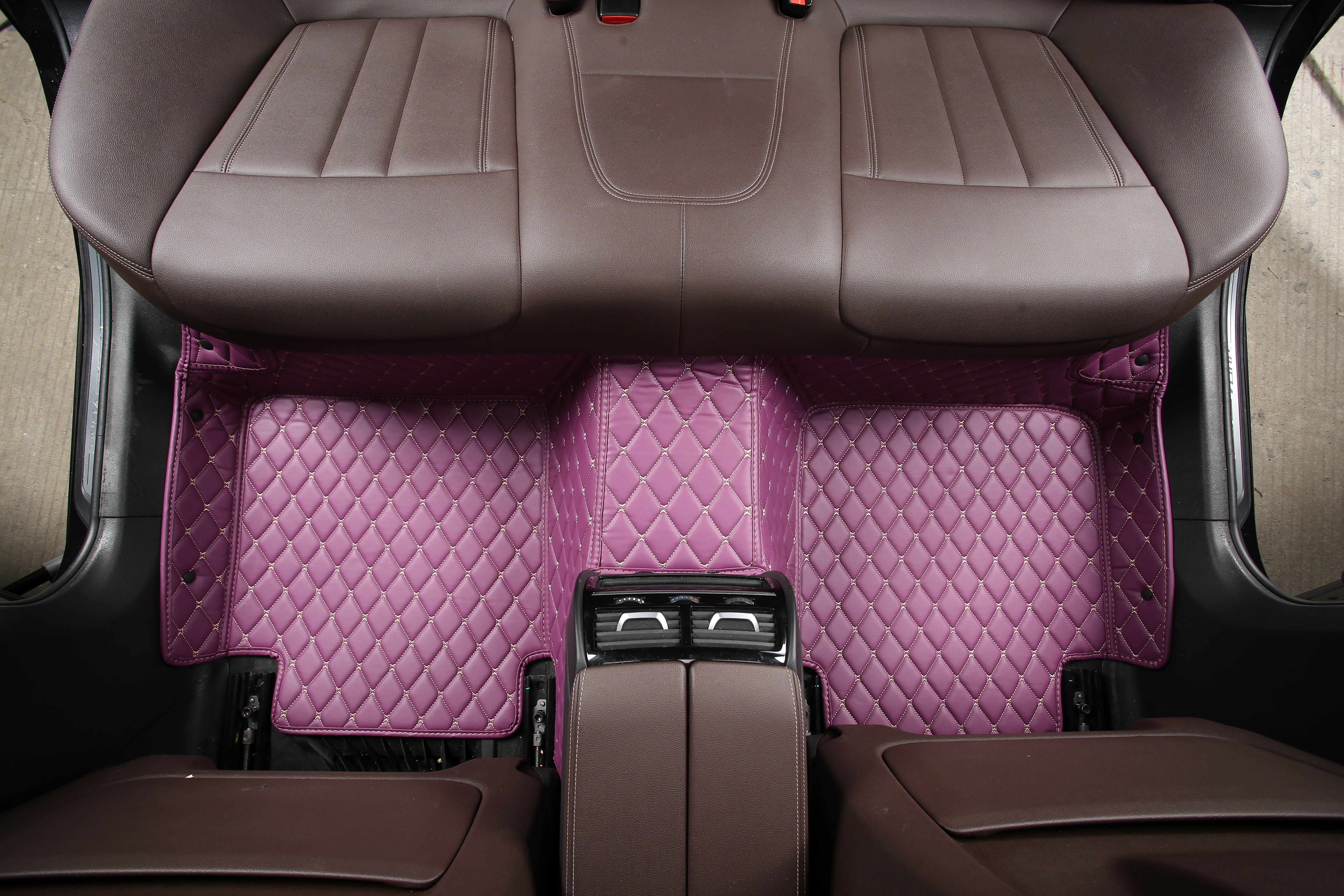 Purple Leather and White Stitching Custom Fit Floor Mats