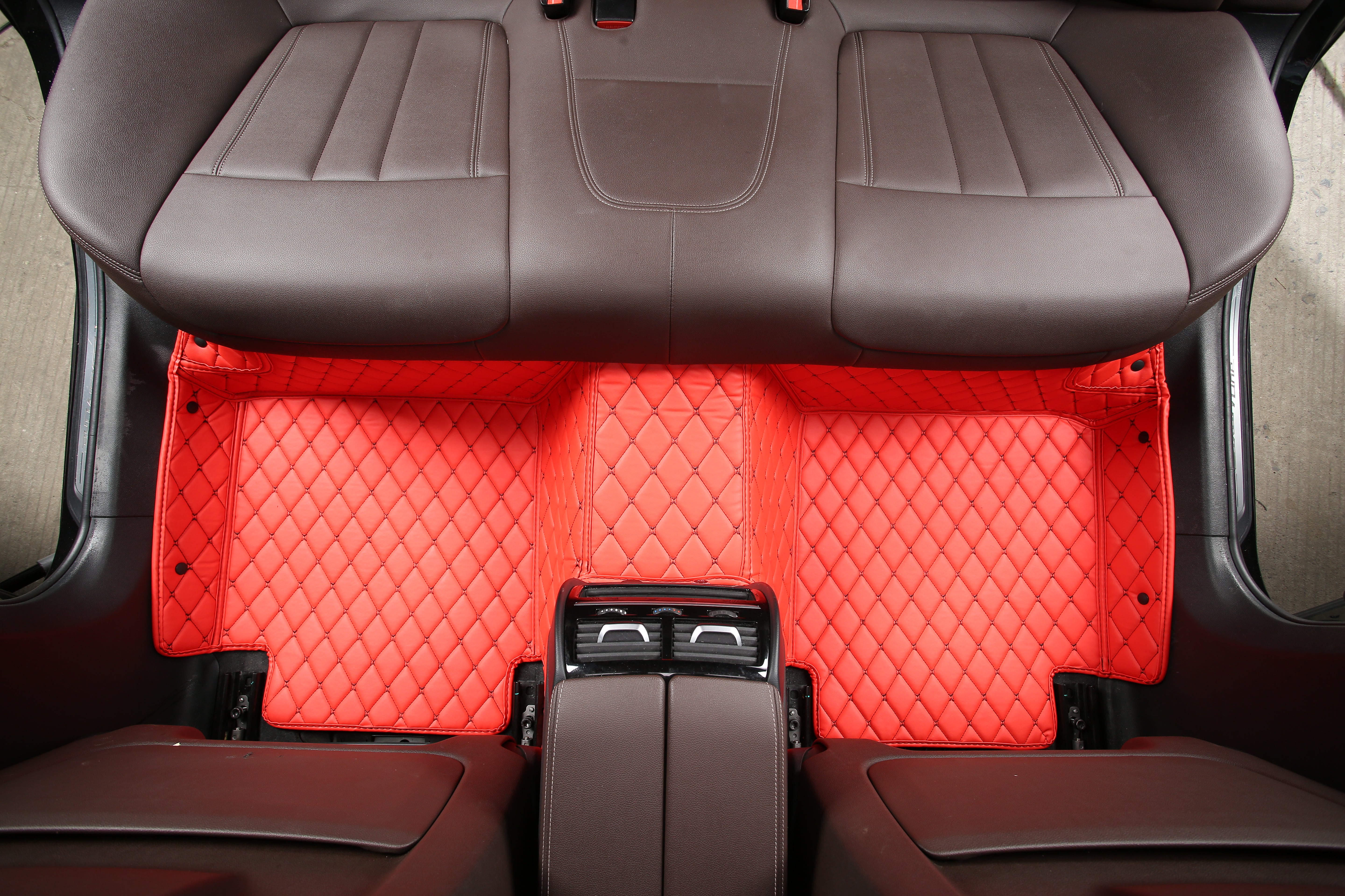 Red Leather and Black Stitching Custom Fit Floor Mats