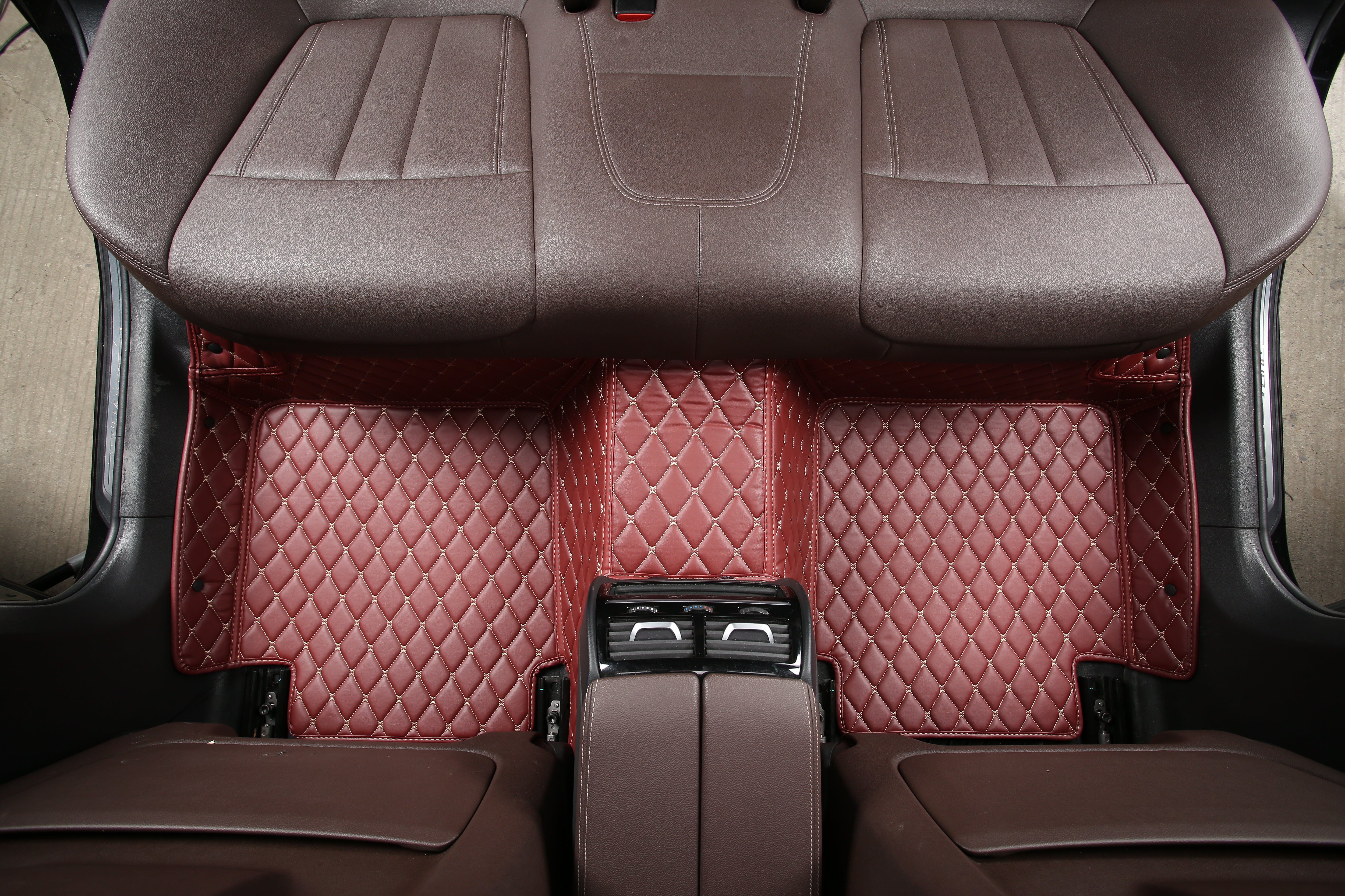 Brown Leather and White Stitching Custom Fit Floor Mats