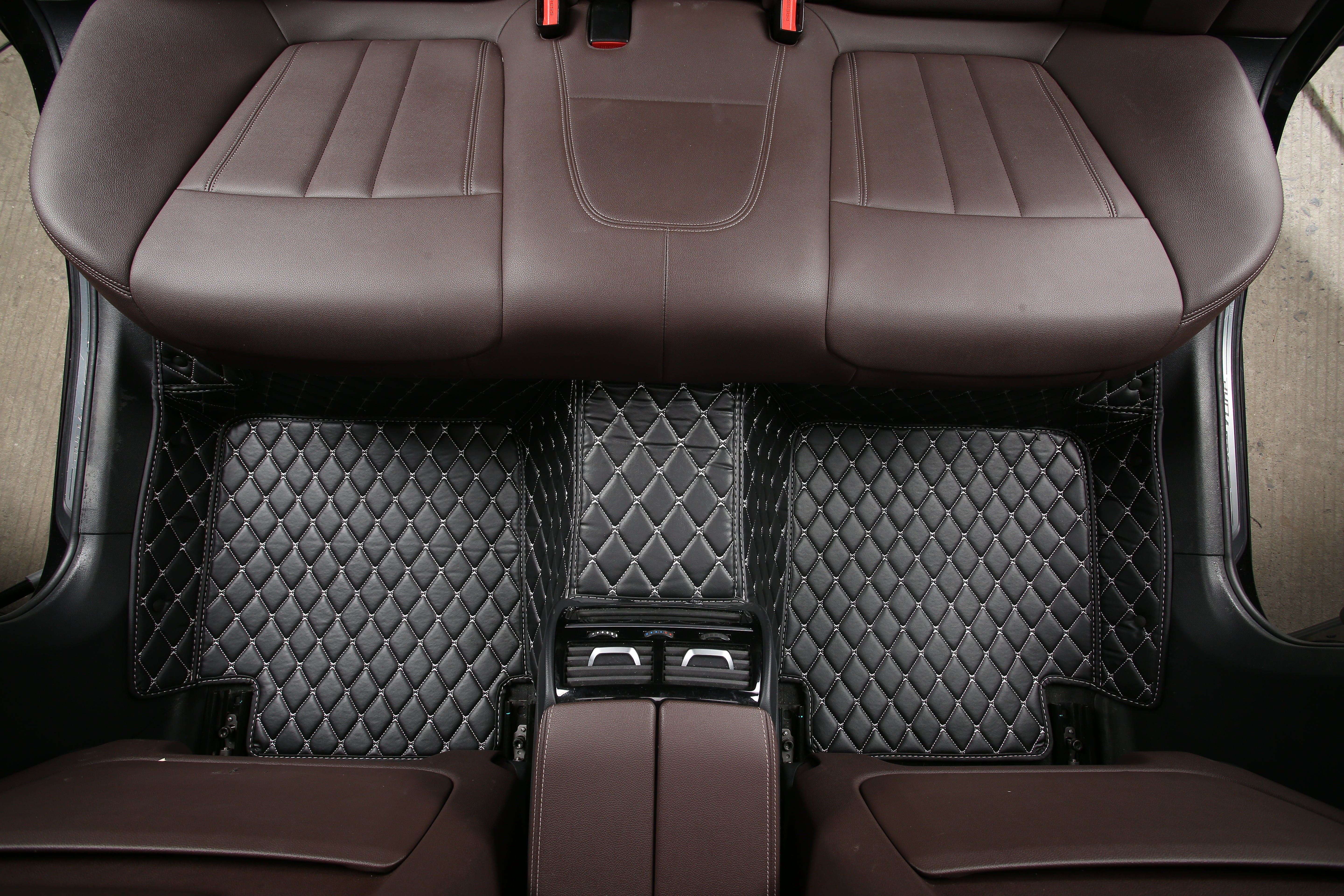 Black Leather and White Stitching Custom Fit Floor Mats