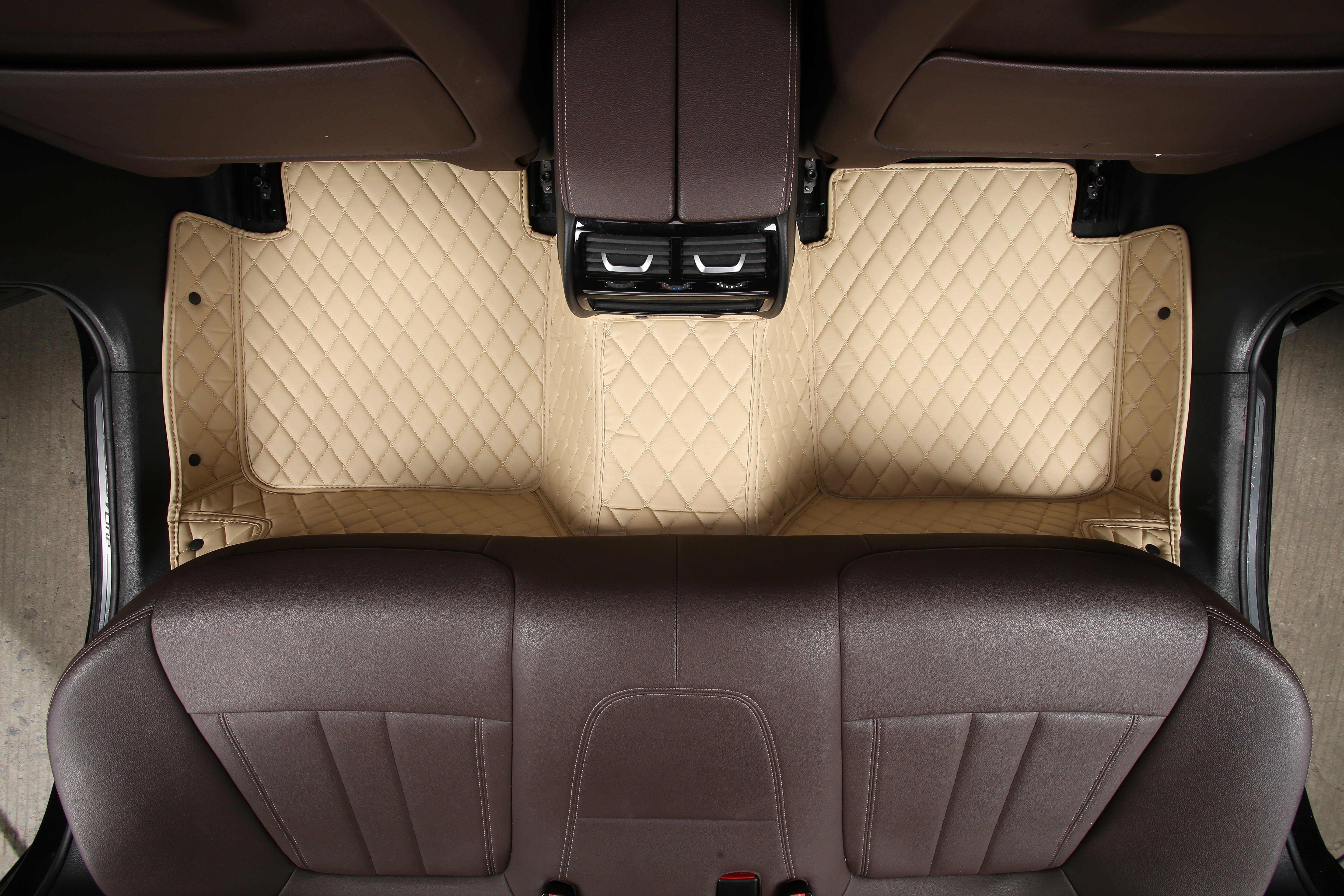 Beige Leather and Beige Stitching Custom Fit Floor Mats