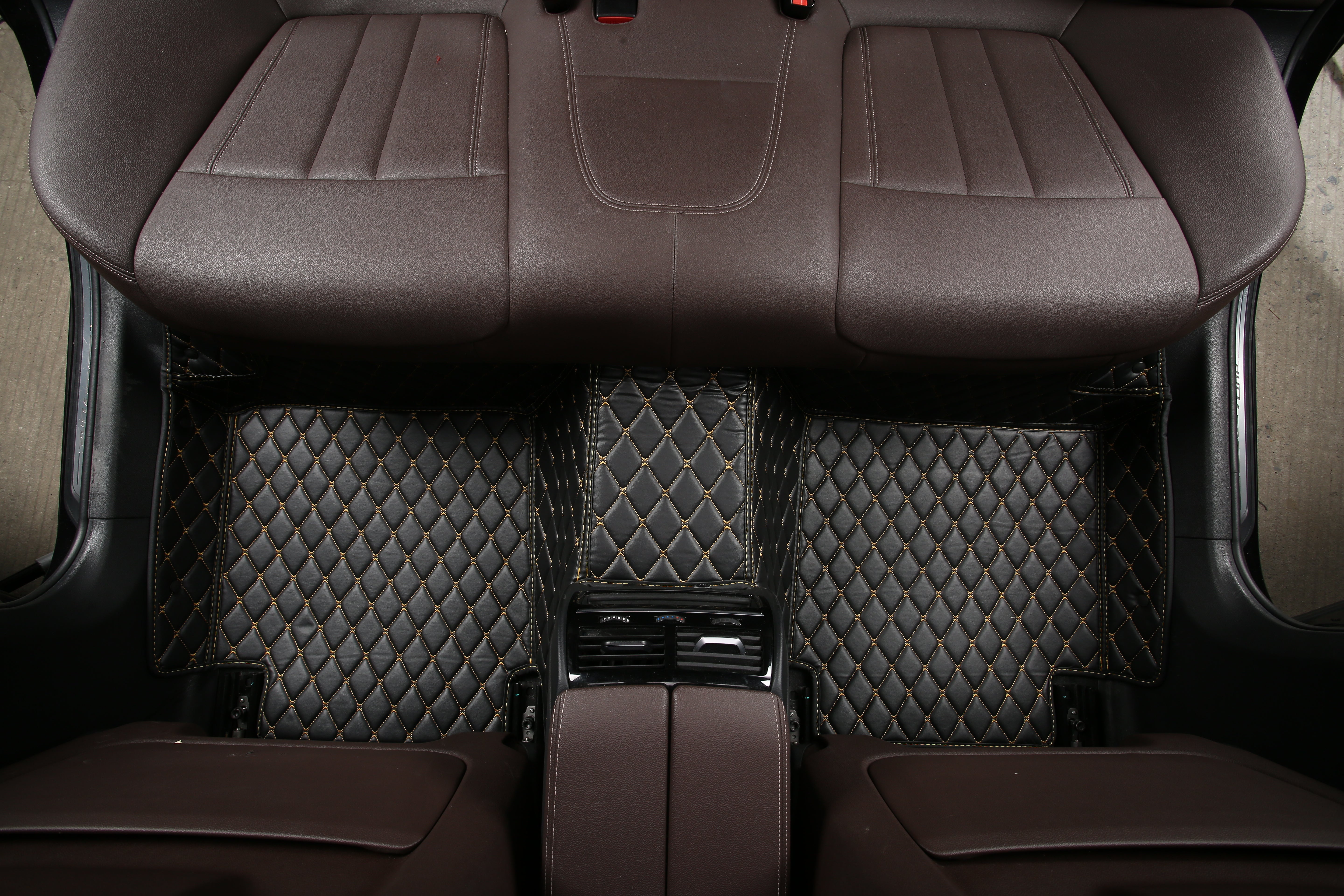 Black Leather and Yellow Stitching Custom Fit Floor Mats