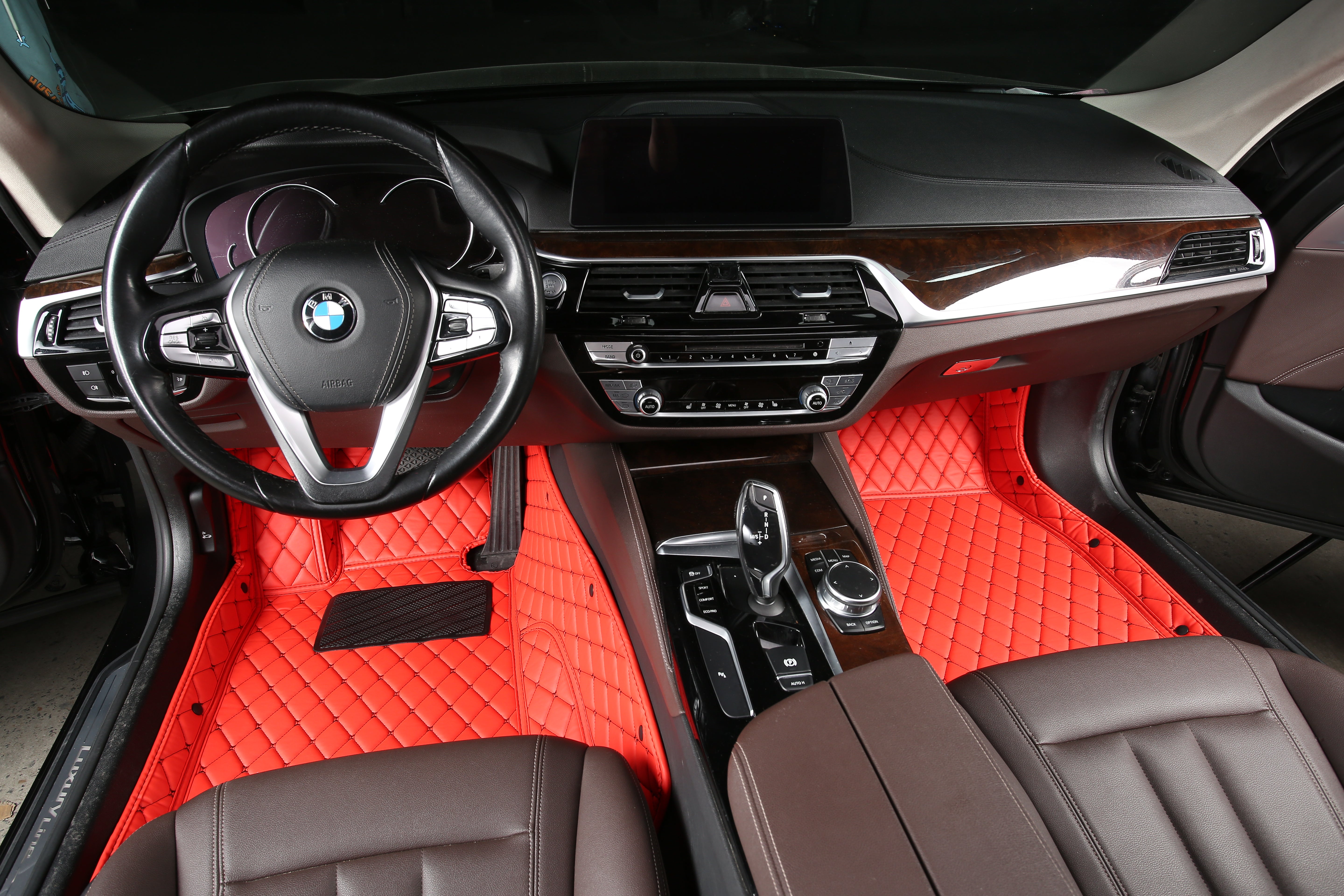 Red Leather and Black Stitching Custom Fit Floor Mats