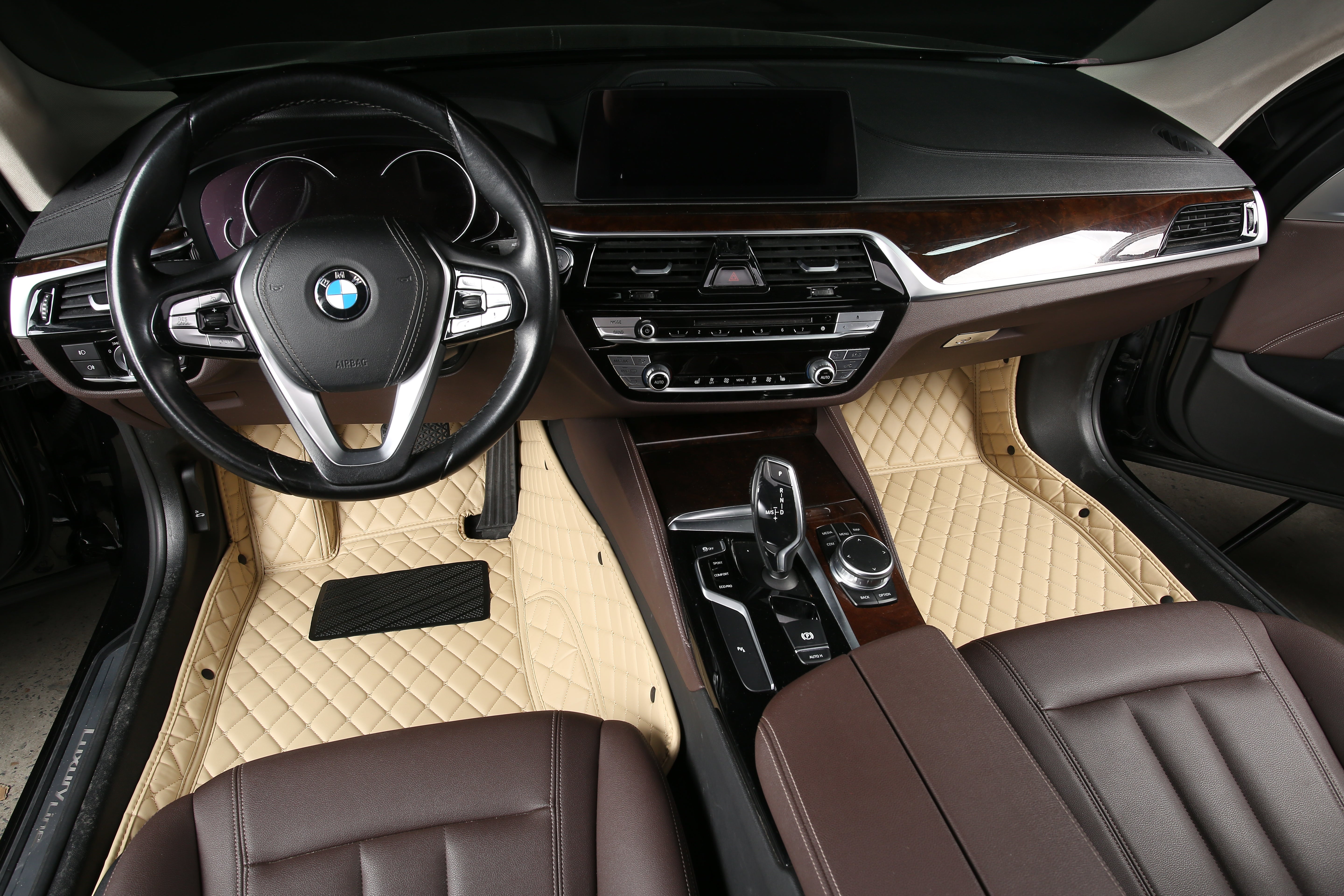 Beige Leather and Beige Stitching Custom Fit Floor Mats