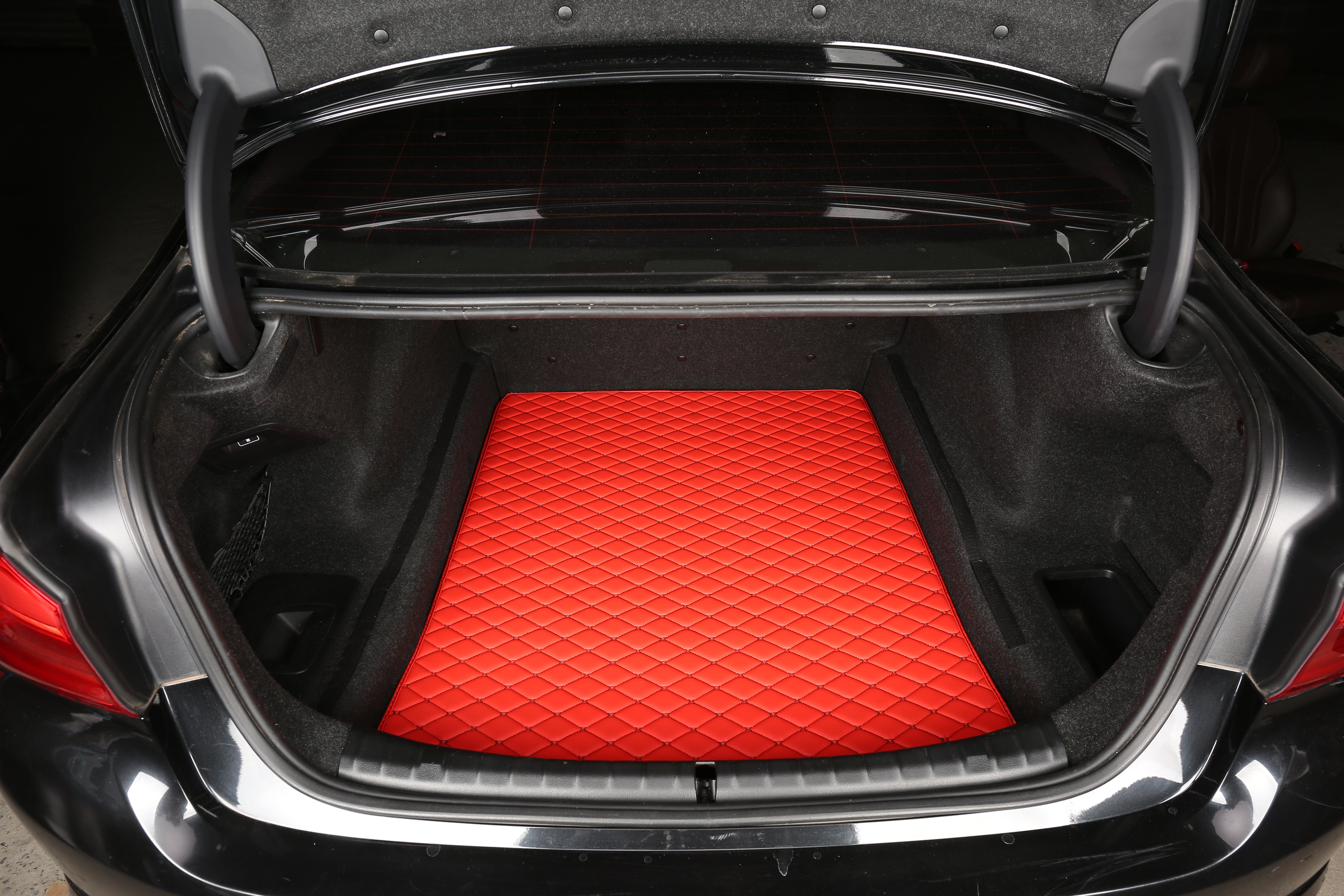 Red Leather and Black Stitching Custom Fit Floor Mats