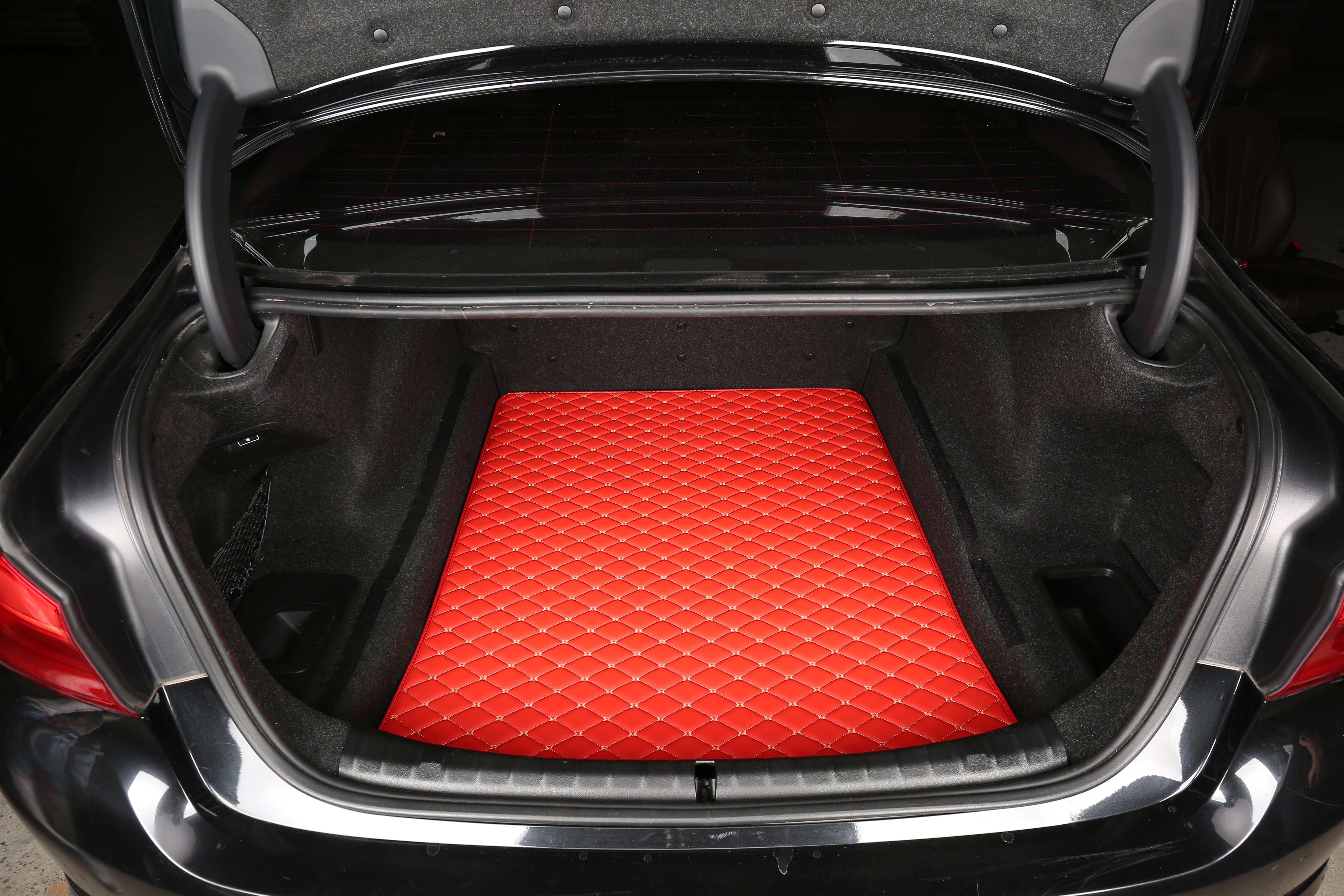 Red Leather and White Stitching Custom Fit Floor Mats