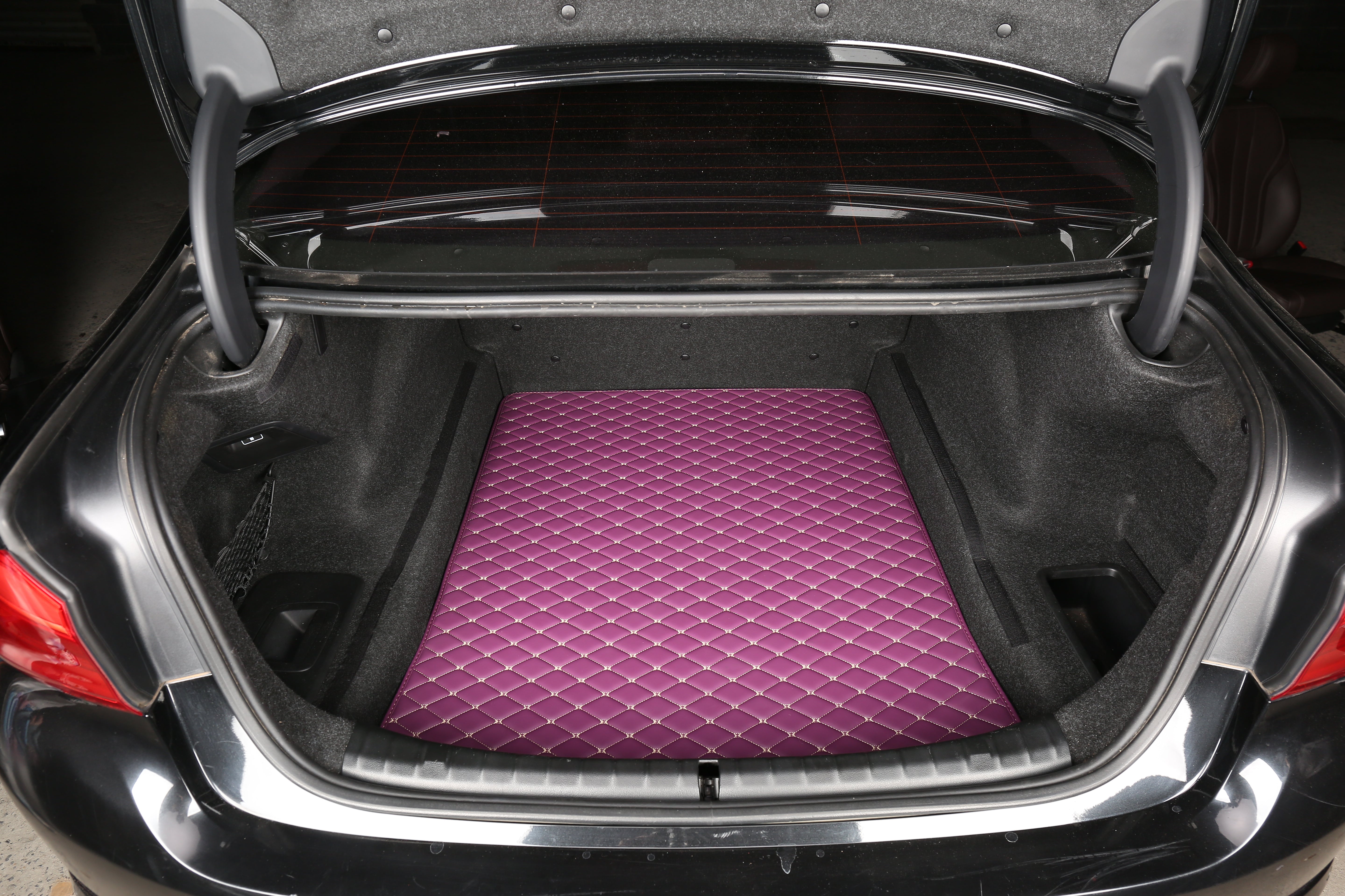 Purple Leather and White Stitching Custom Fit Floor Mats