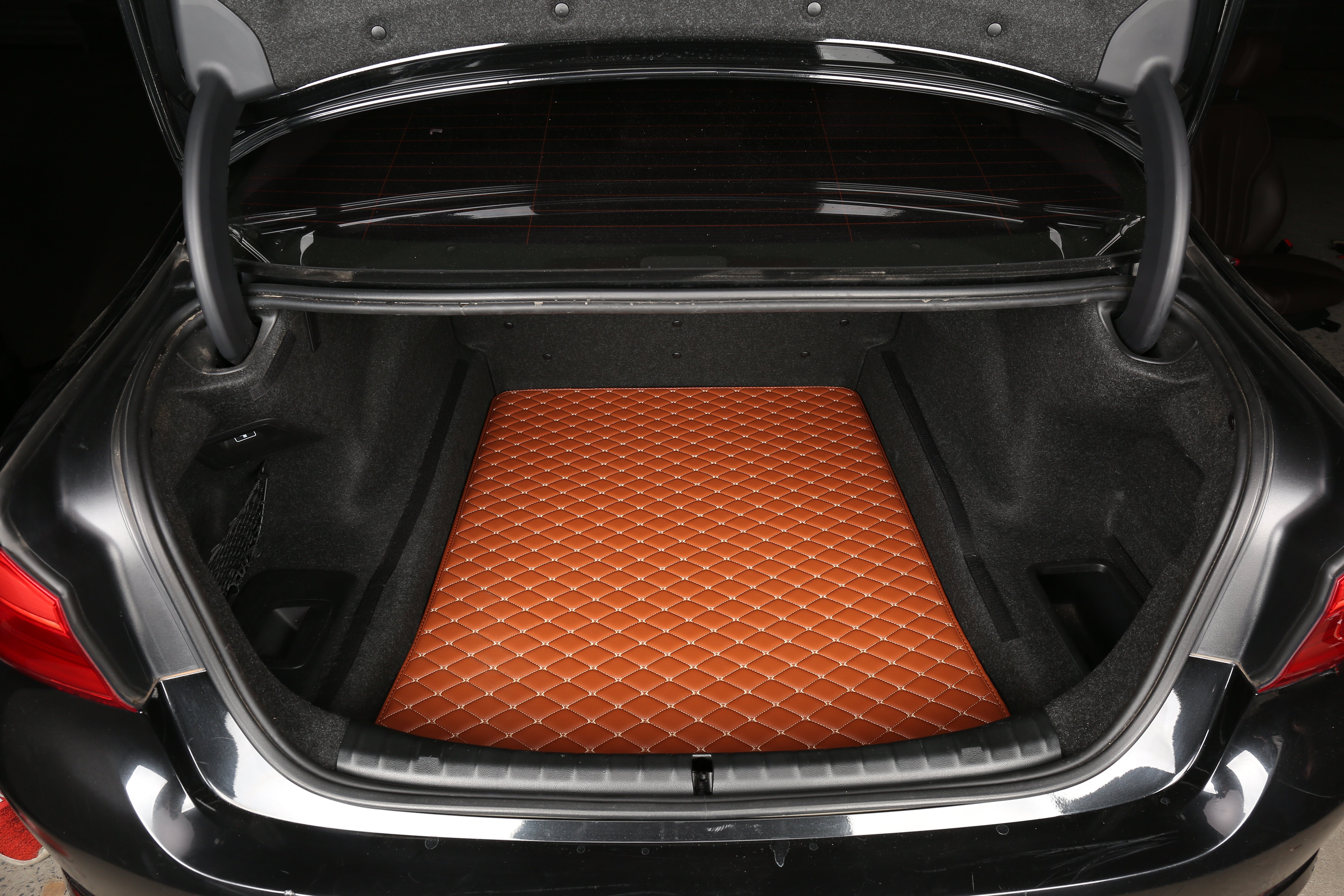 Brown Leather and White Stitching Custom Fit Floor Mats