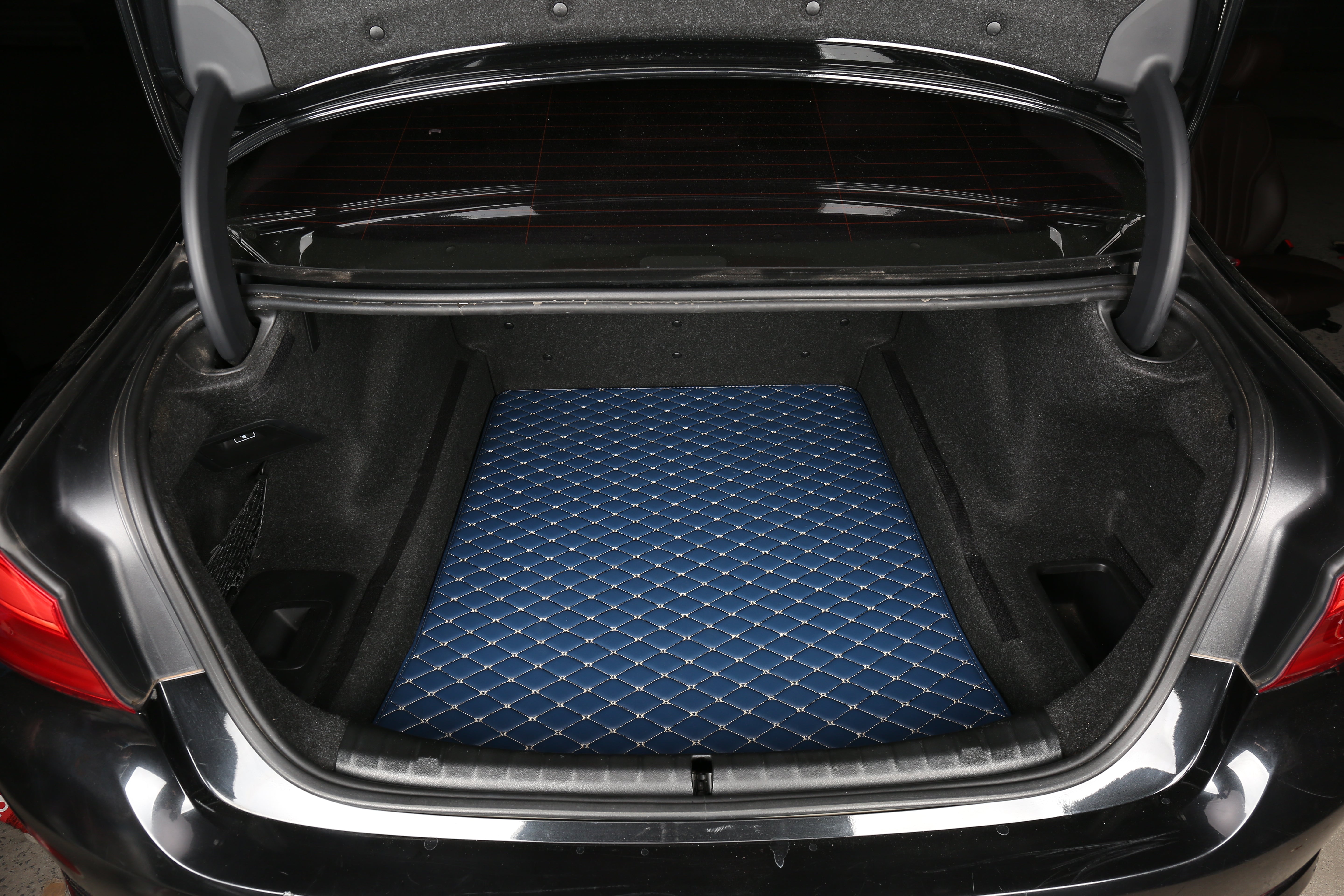 Blue Leather and White Stitching Custom Fit Floor Mats