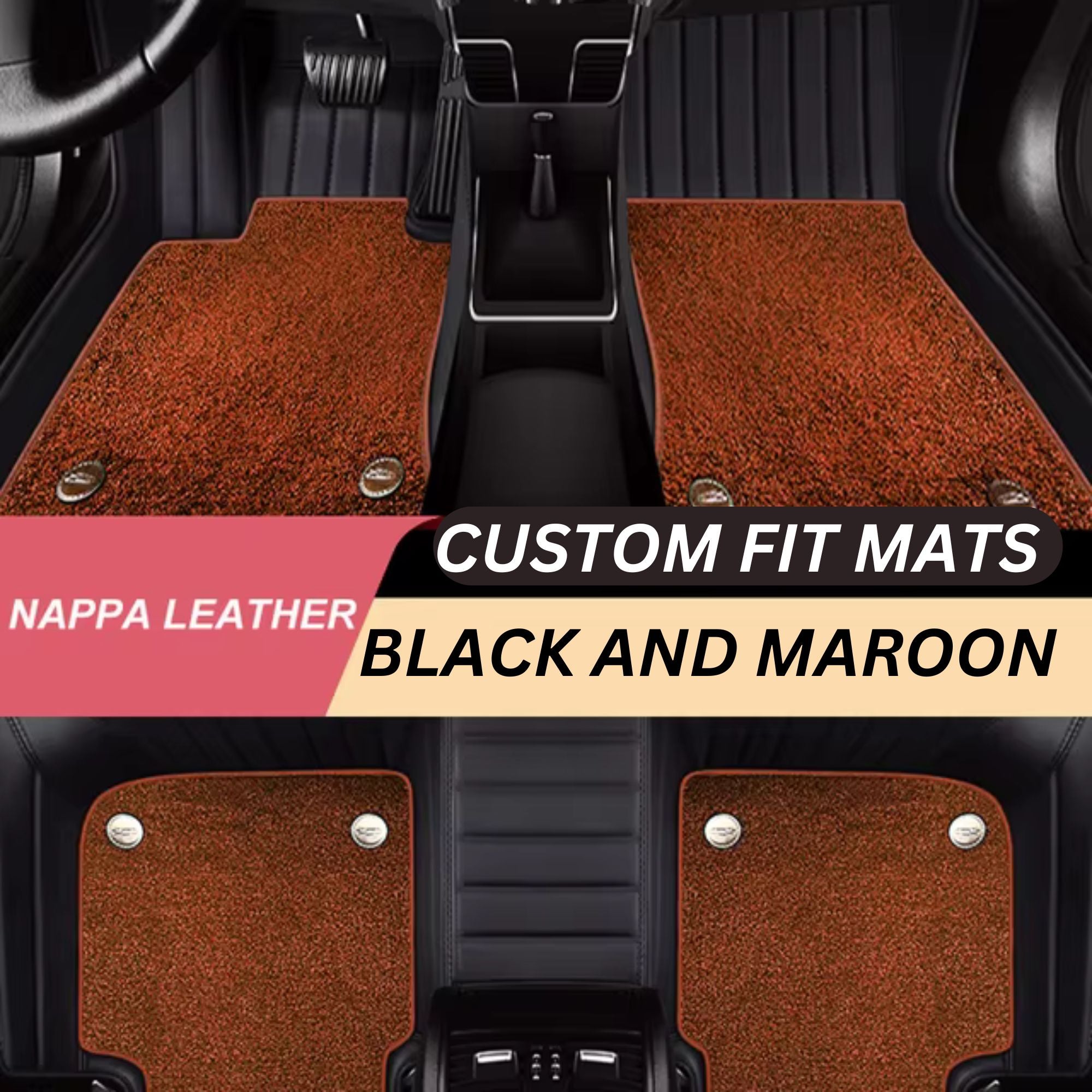 Black & Maroon Nappa Leather Custom Fit Mats