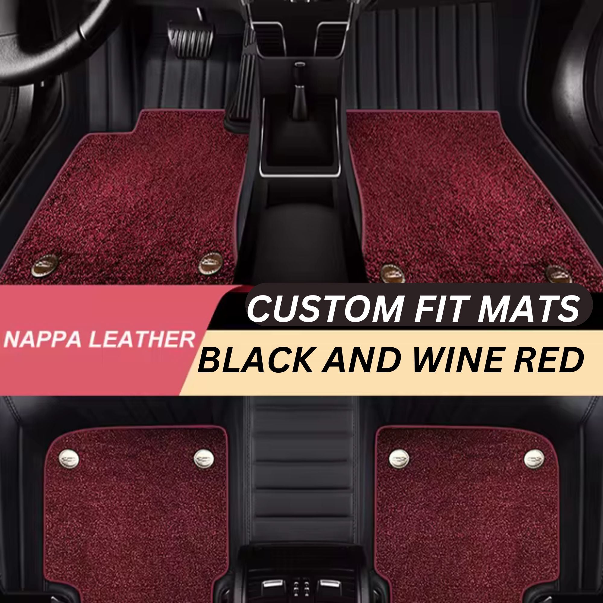 Black & Wine red Nappa Leather Custom Fit Mat