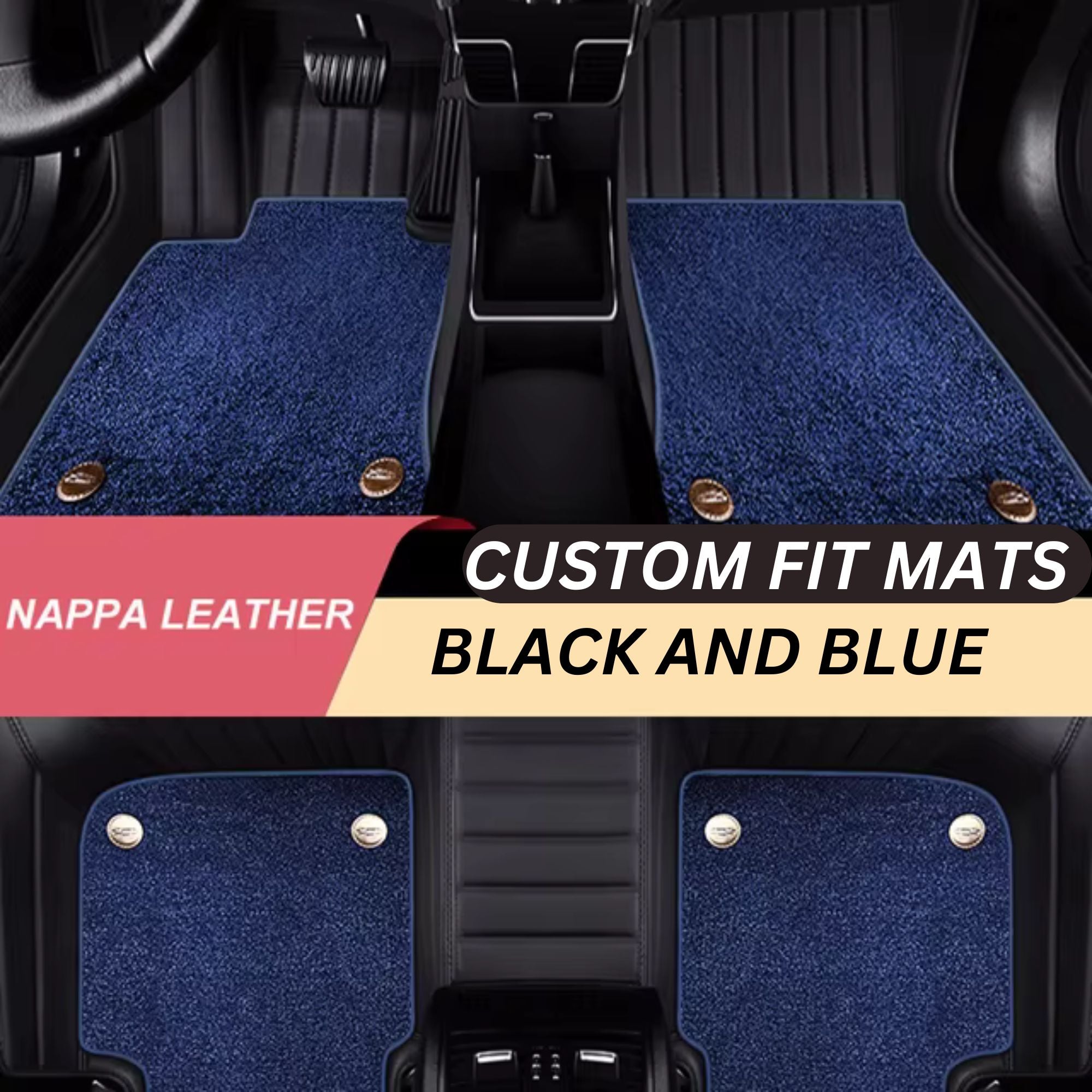 Black & Blue Nappa Leather Custom Fit Mats