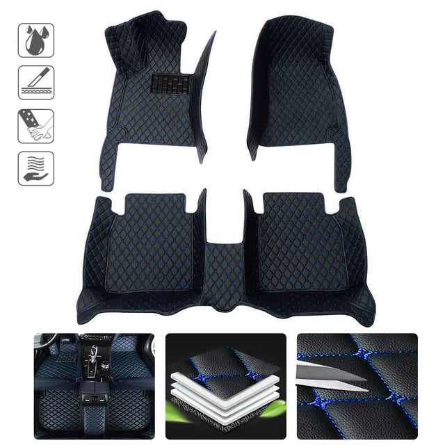 Black Leather and Blue Stitching Custom Fit Floor Mats