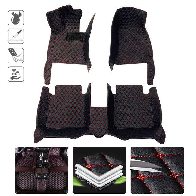 Black Leather and Red Stitching Custom Fit Floor Mats