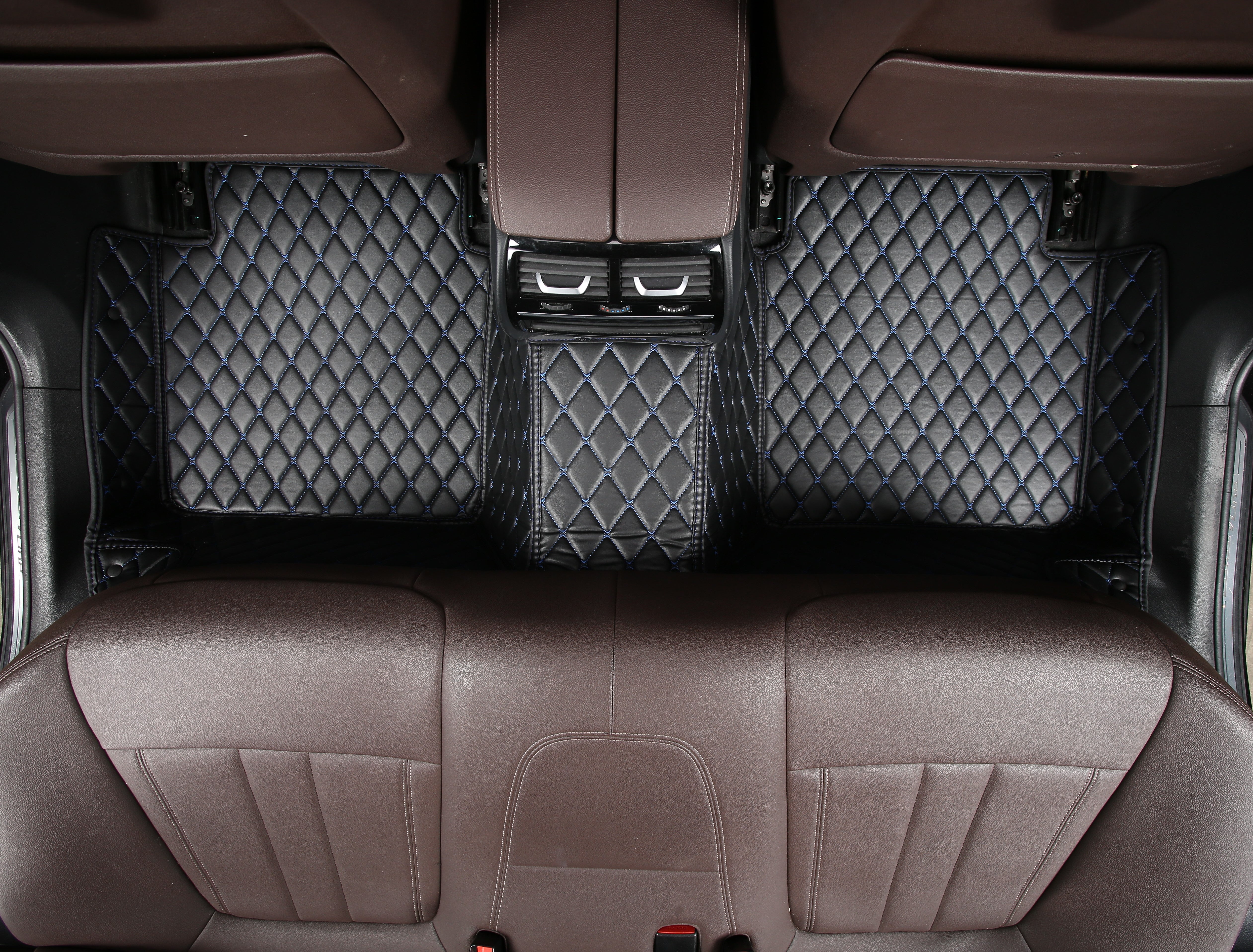 Black Leather and Blue Stitching Custom Fit Floor Mats