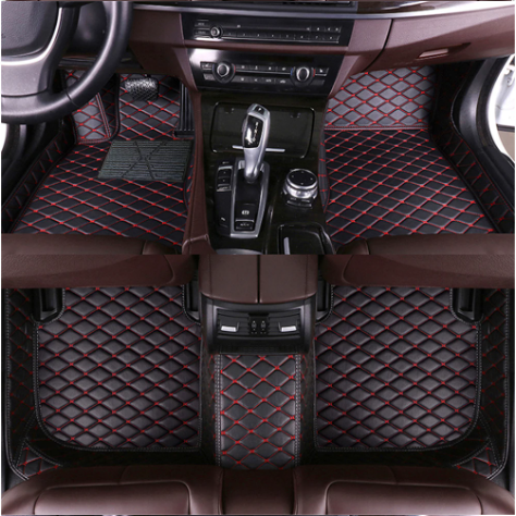 Black Leather and Red Stitching Custom Fit Floor Mats