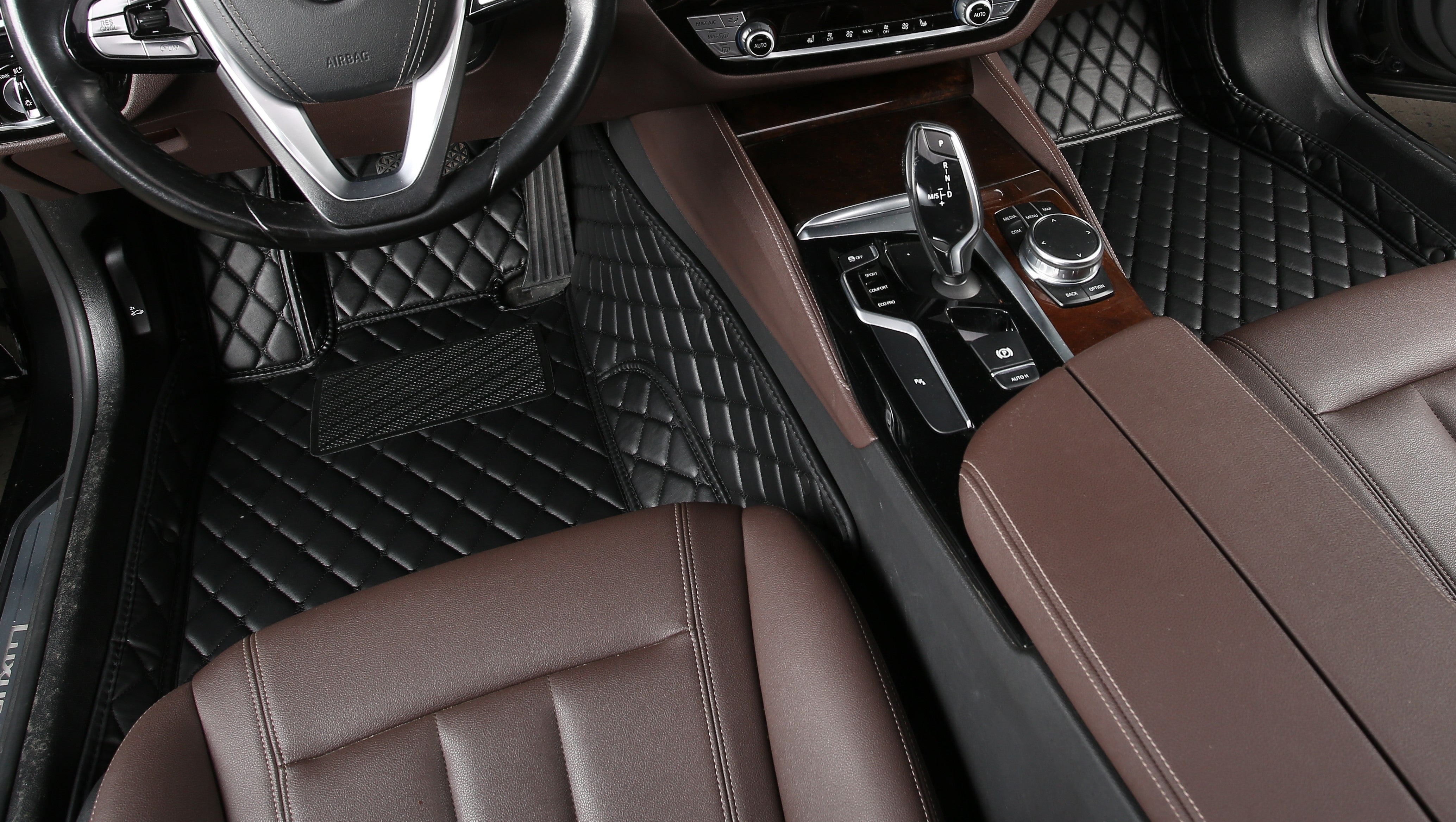 Black Leather and Black Stitching Custom Fit Floor Mats