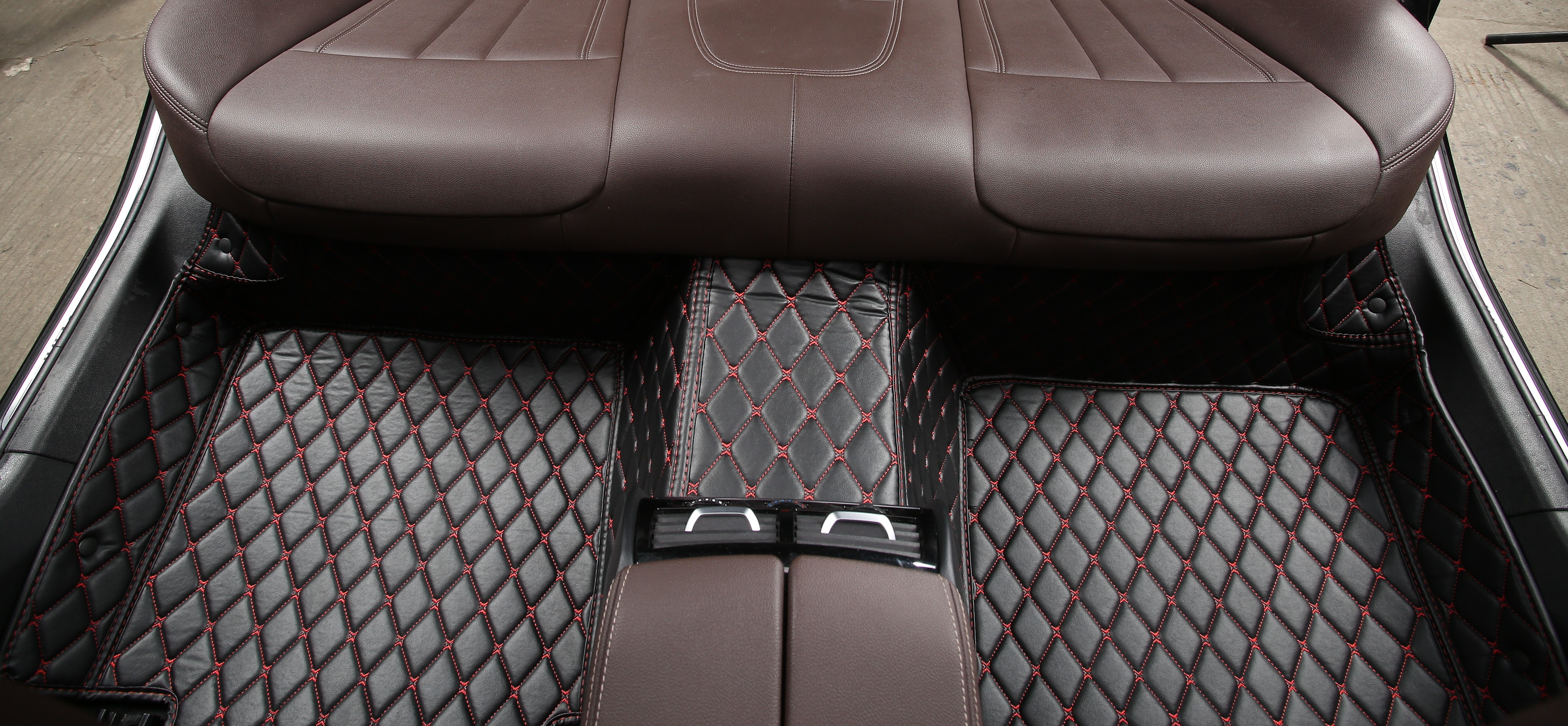 Black Leather and Red Stitching Custom Fit Floor Mats