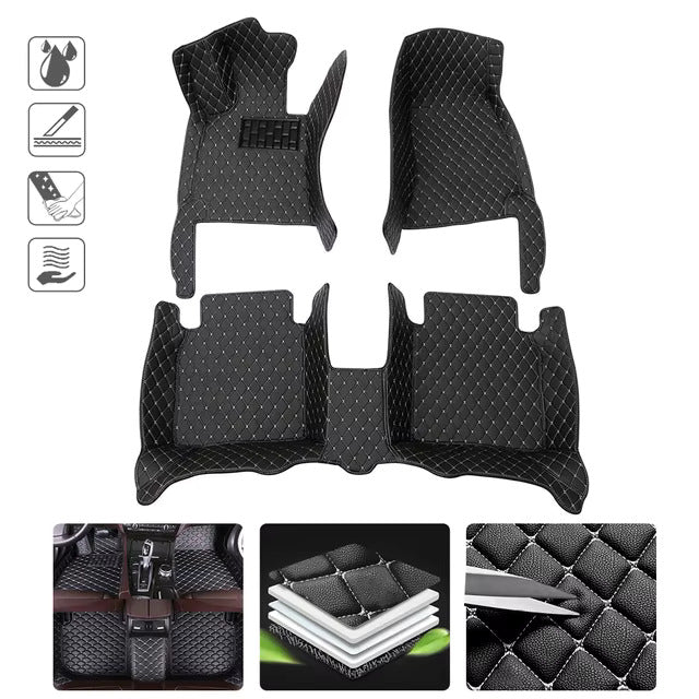 Black Leather and White Stitching Custom Fit Floor Mats