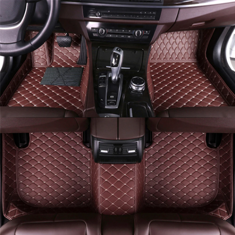 Coffee Leather and White Stitching Custom Fit Floor Mats