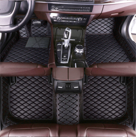 Black Leather and Black Stitching Custom Fit Floor Mats