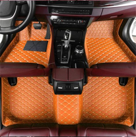 Orange Leather and White Stitching Custom Fit Floor Mats