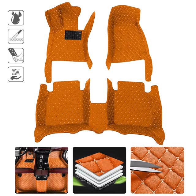 Orange Leather and White Stitching Custom Fit Floor Mats