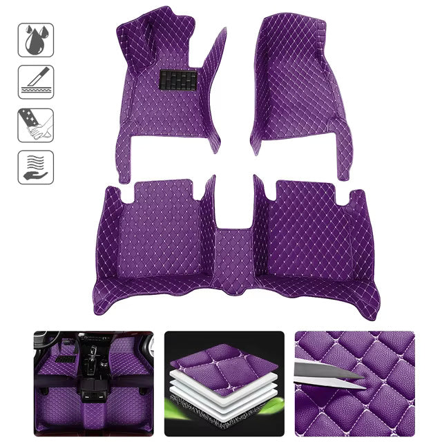 Purple Leather and White Stitching Custom Fit Floor Mats