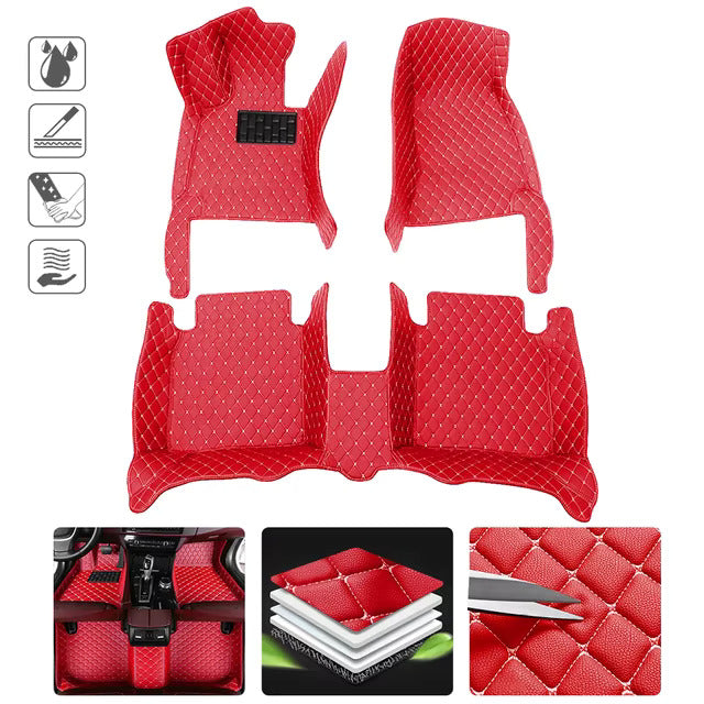 Red Leather and White Stitching Custom Fit Floor Mats