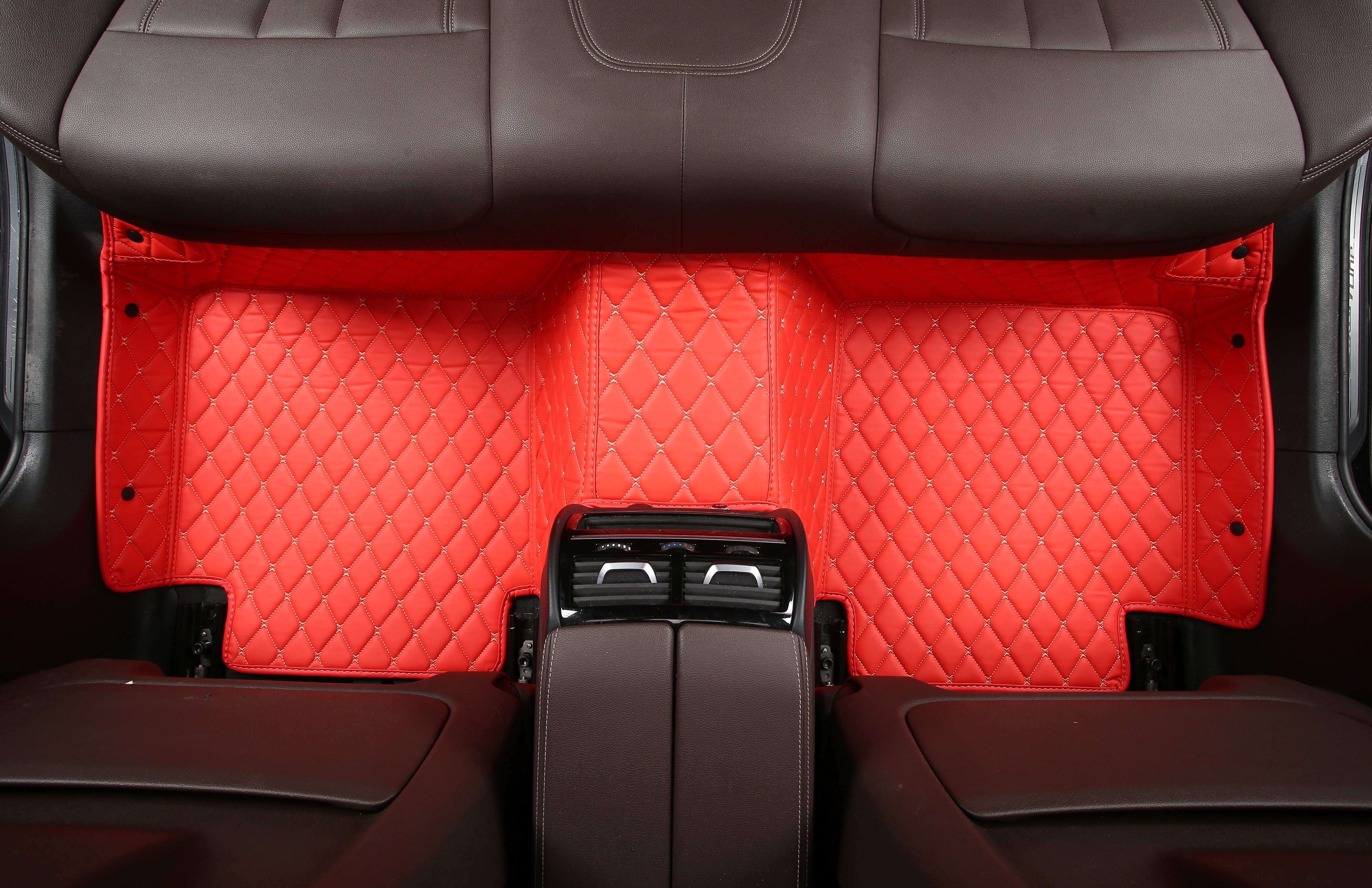 Red Leather and White Stitching Custom Fit Floor Mats