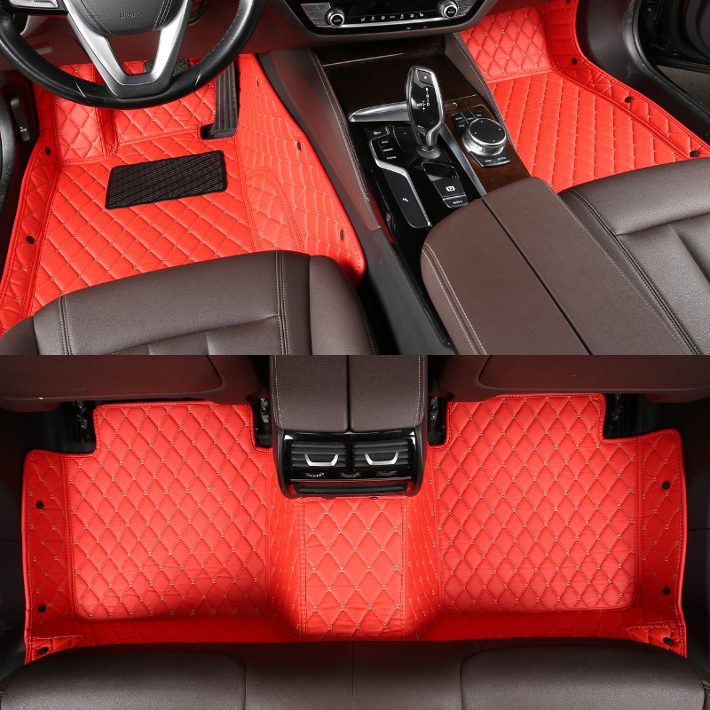 Red Leather and White Stitching Custom Fit Floor Mats