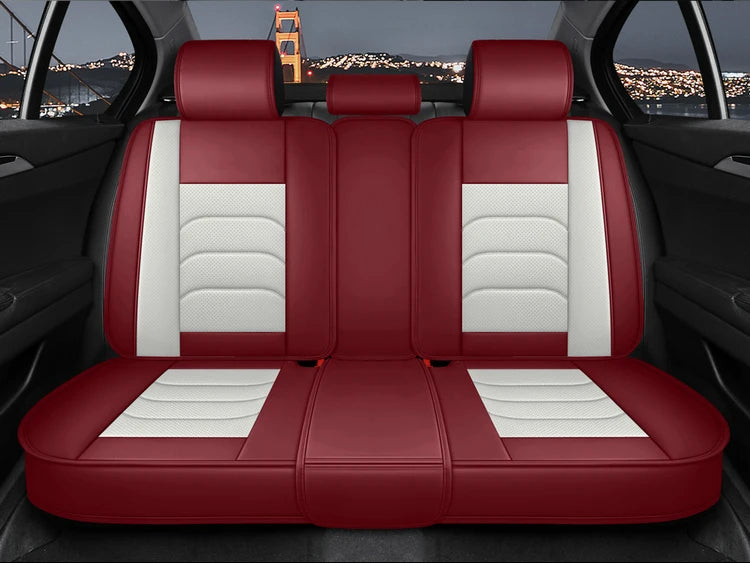 White & Red Leather Universal Seat Covers