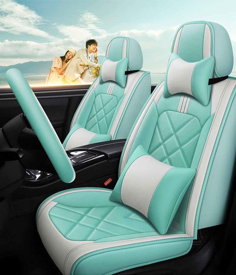 White & Light Green Universal Seat Covers